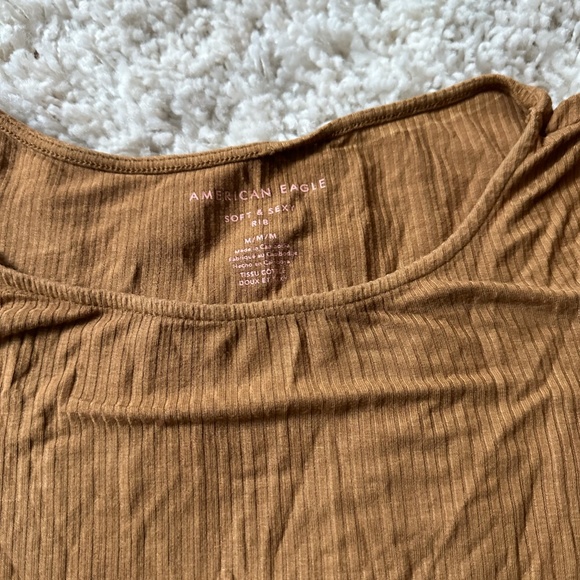 American Eagle soft & sexy rib mustard yellow casual hippie crop top tee… - Picture 2 of 5